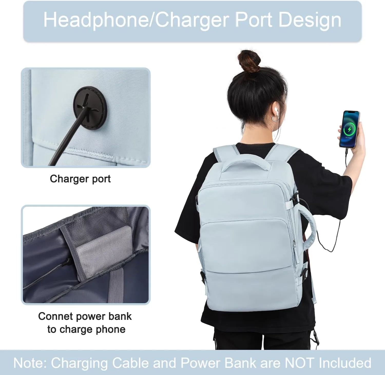 Hanples Large Travel Laptop Backpack for Women, Carry On Backpack, Hiking Backpack, Waterproof Durable Business Backpack with USB Charging Port, College Computer Bag, Fits 16 Inch Laptop