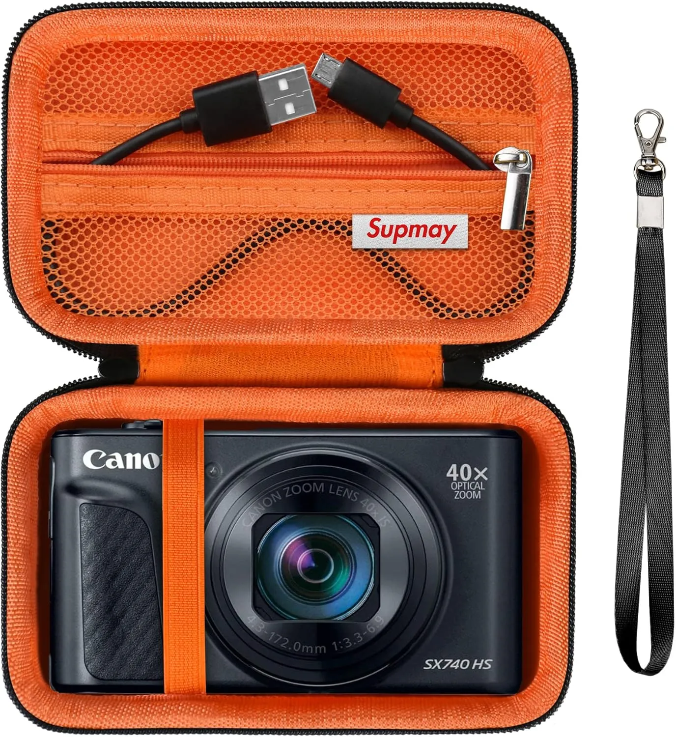 Hard Carrying Case for Canon PowerShot SX740/ SX730/ SX720/ SX620/ G7X Digital Camera, Protective Storage Bag with Zipper Mesh Pocket for Battery Pack, Charging Cable, USB Card, Black Orange