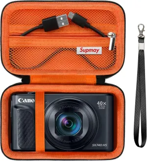 Hard Carrying Case for Canon PowerShot SX740/ SX730/ SX720/ SX620/ G7X Digital Camera, Protective Storage Bag with Zipper Mesh Pocket for Battery Pack, Charging Cable, USB Card, Black Orange
