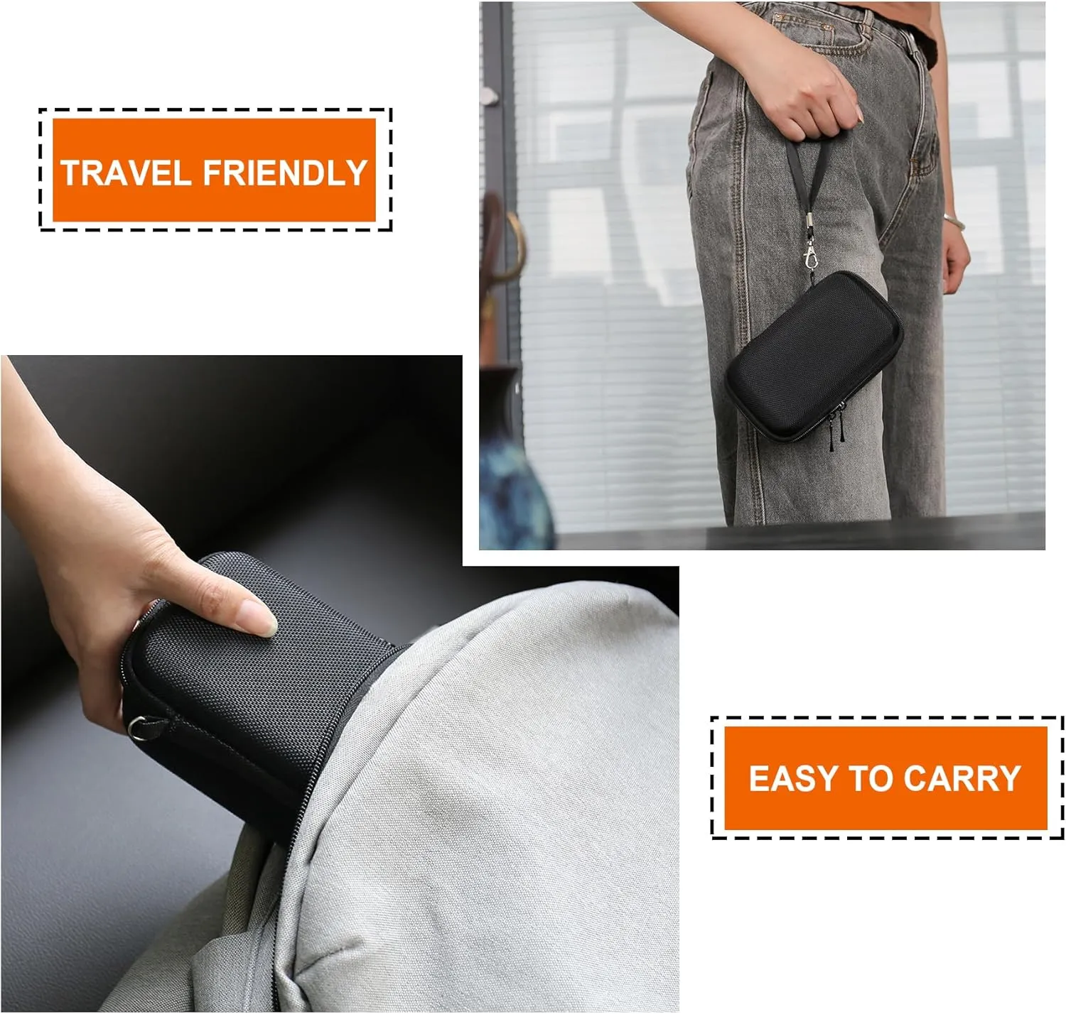 Hard Carrying Case for Canon PowerShot SX740/ SX730/ SX720/ SX620/ G7X Digital Camera, Protective Storage Bag with Zipper Mesh Pocket for Battery Pack, Charging Cable, USB Card, Black Orange