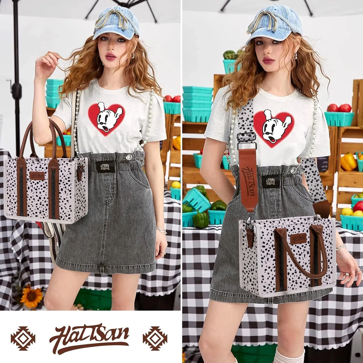 hatisan Canvas Tote Bag for Women Western Purses Shoulder Boho Bag Crossbody Bag Handbags Wallet