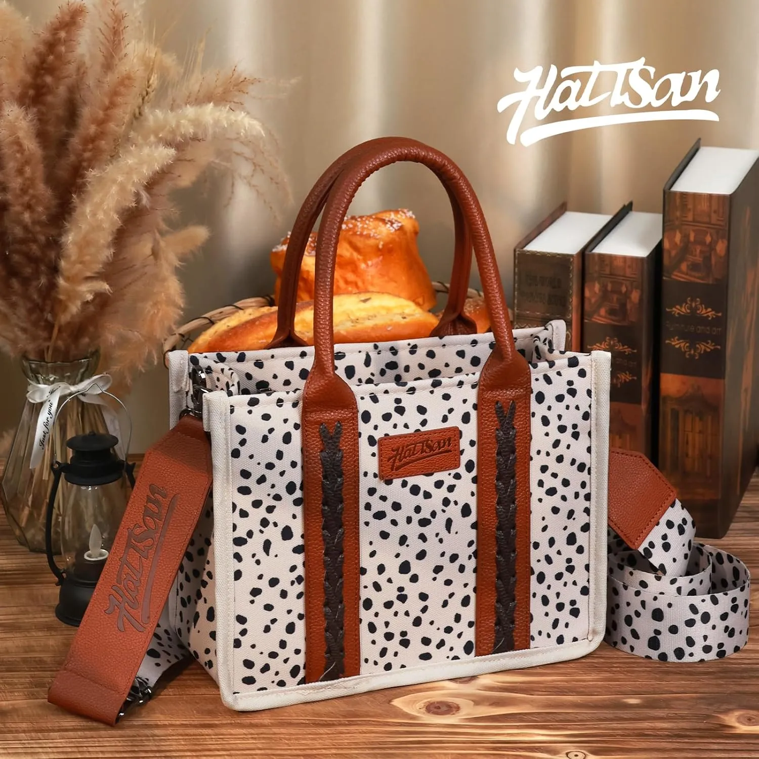 hatisan Canvas Tote Bag for Women Western Purses Shoulder Boho Bag Crossbody Bag Handbags Wallet