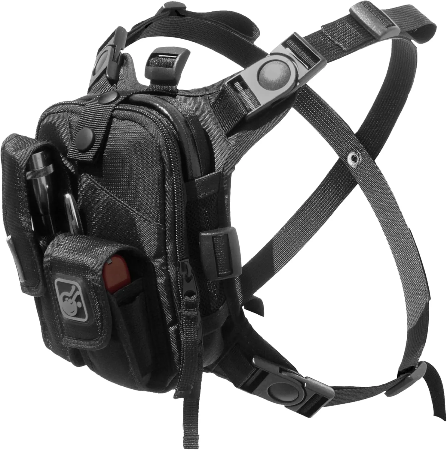 Hazard 4 Covert RG Multi-Configuration Small Pack System - Escape Chest Pack, Loader Chest Pack, Covert Anatomic RG Padded Deluxe Shoulder Harness - Tool Kit, Camera, Cycling, Flashlight - Black