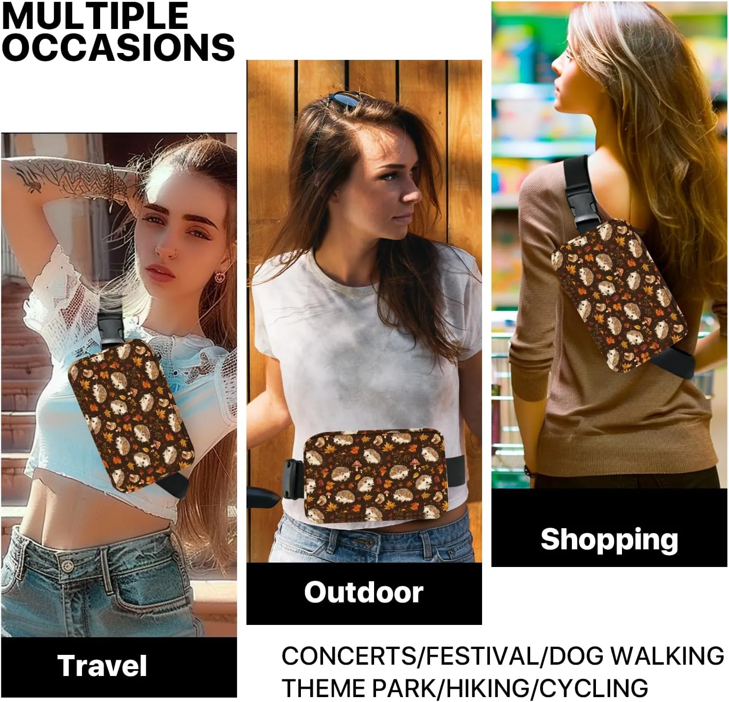 Hedgehogs Fanny Pack for Women Casual Belt Bag Waterproof Purse Lightweight Waist Bags with Adjustable Straps Wallet Travel Presents Workout