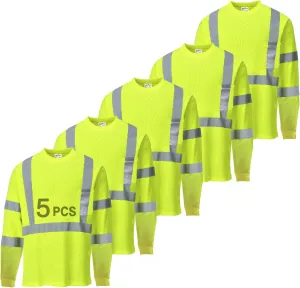 Hi Vis Safety Shirts for Men Reflective,High Visibility Work T-shirt Short Sleeve with Pocket, 3 and 5 Pack