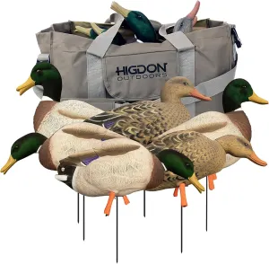 Higdon Outdoors Magnum Full-Body Mallard Duck Decoys with Bag | Realistic Movement for Waterfowl Hunting & Apex Stake System for Easy Setup | Variety Pack | Flocked Heads | 6pk