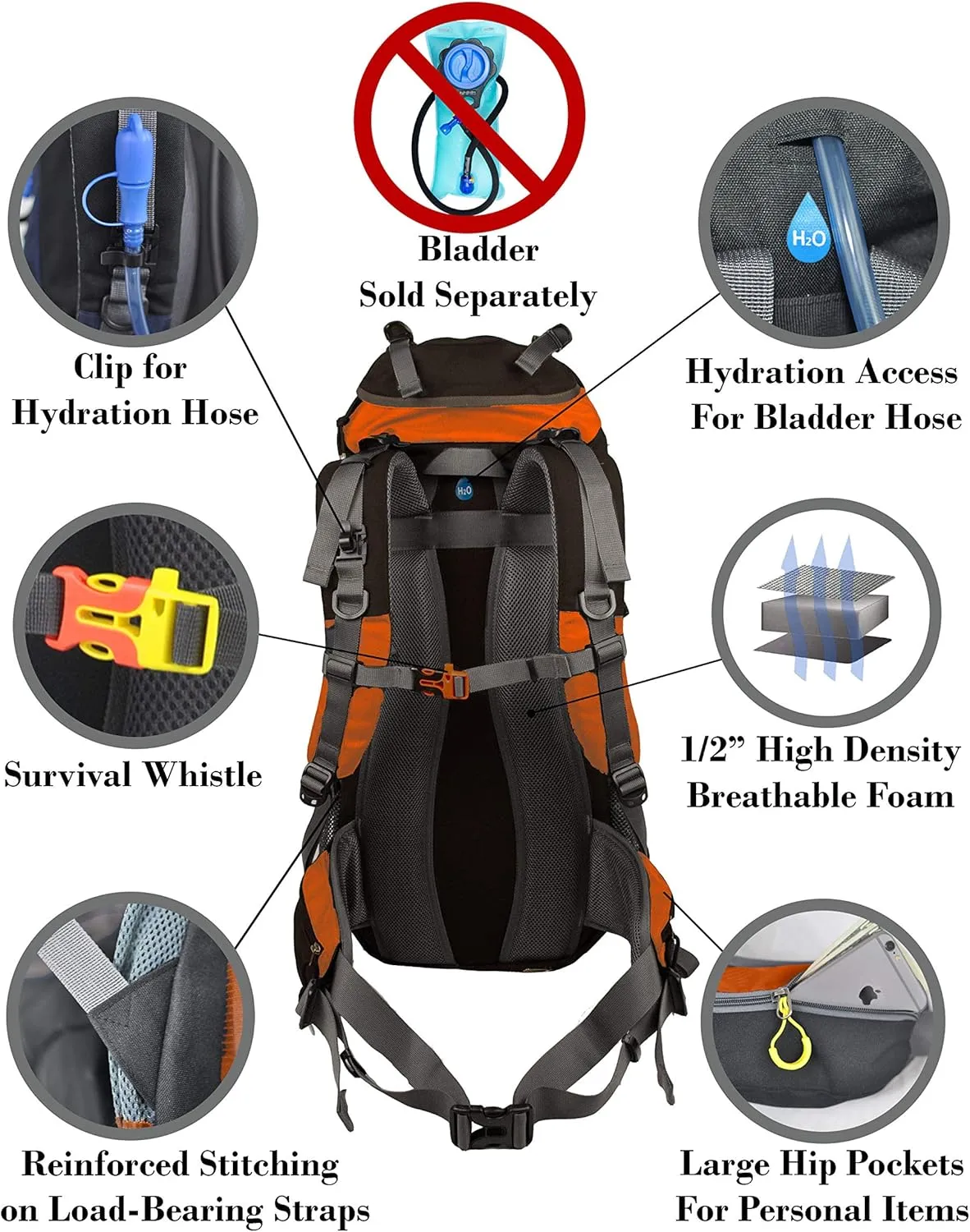 Hiking Backpack 50L, Water Resistant Light-Weight Day Pack for Backpacking Camping and Travel