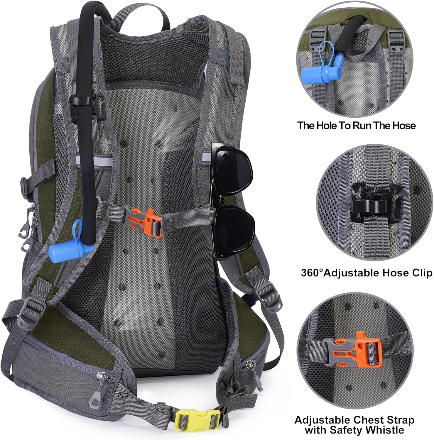 Hiking Backpack with 2L Water Bladder, Hiking Water Backpack with Rain Cover, Insulated Hydration Backpack for Cycling
