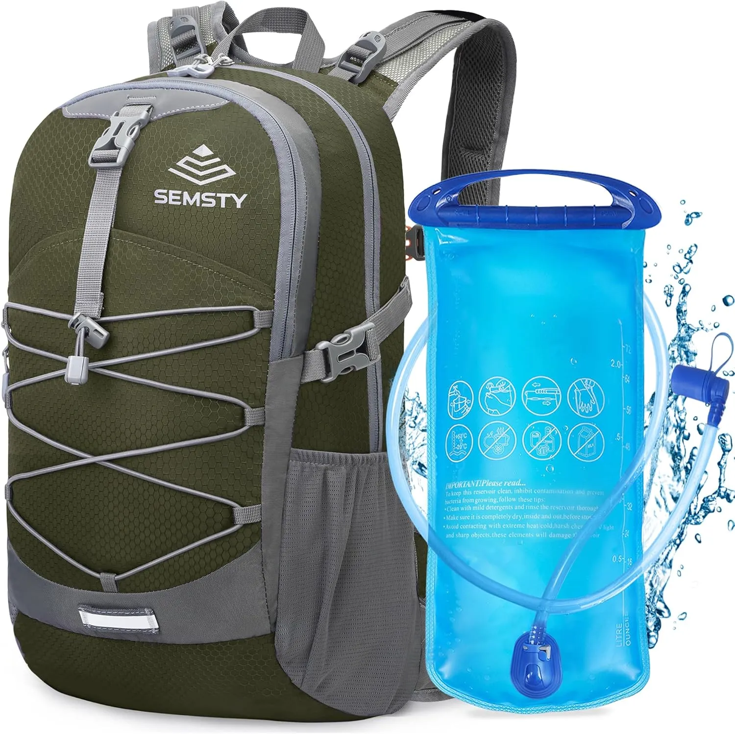 Hiking Backpack with 2L Water Bladder, Hiking Water Backpack with Rain Cover, Insulated Hydration Backpack for Cycling