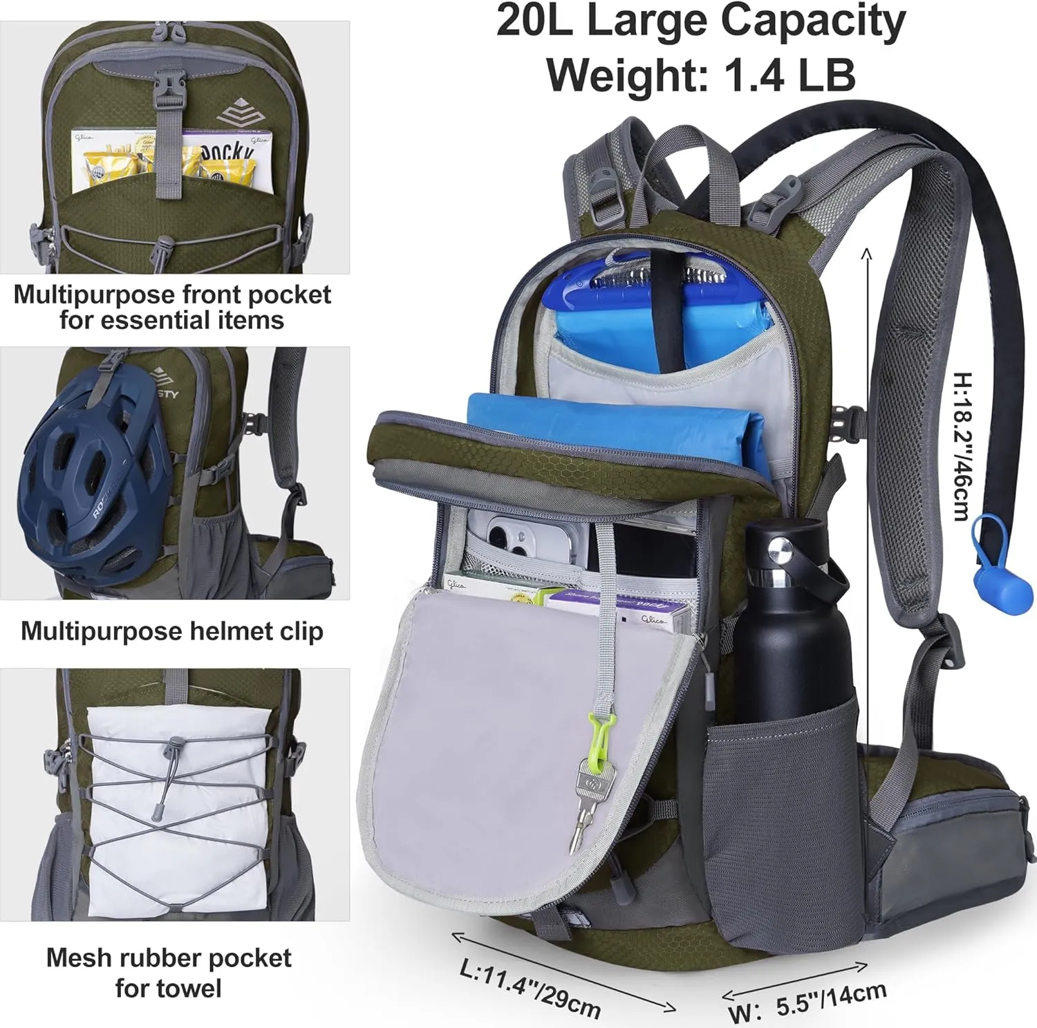 Hiking Backpack with 2L Water Bladder, Hiking Water Backpack with Rain Cover, Insulated Hydration Backpack for Cycling
