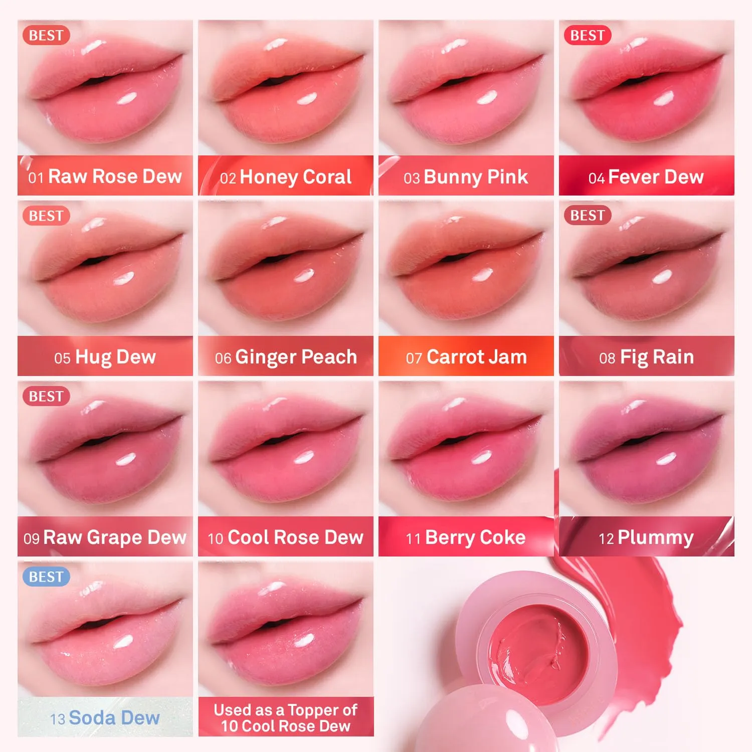 HINCE Raw Glow Dewy Ball - Tinted Lip Balm, Jelly Gloss Glow, Shine and Hydration, Lip & Blush Multiuse, Vegan, 0.12 oz. (13 colors) (RAW GRAPE DEW)