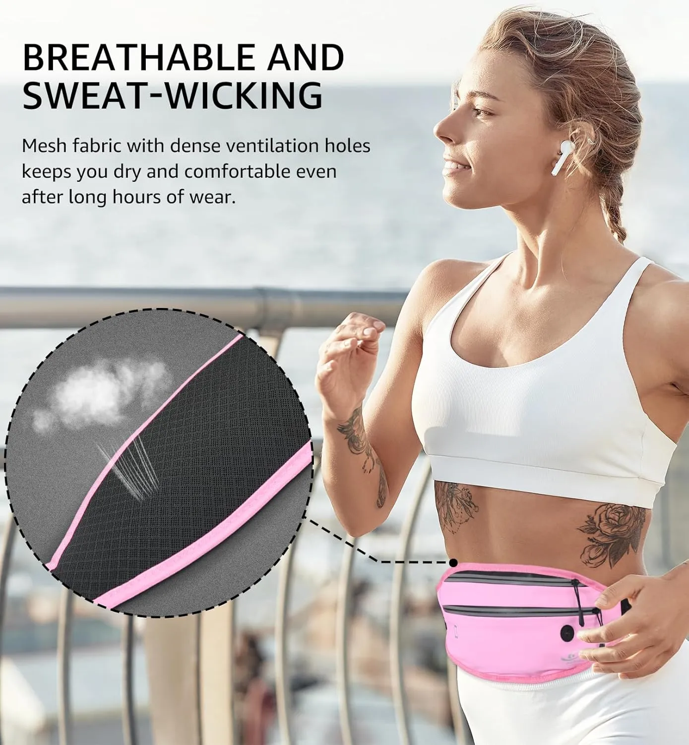 HiRui Slim Fanny Pack for Men Women, Adjustable Exercise Waist Pack Reflective Running Belt for Sports Workout Cycling Hiking, Casual Hands-Free Wallets Phone Bag Fits All Phones (Pink)