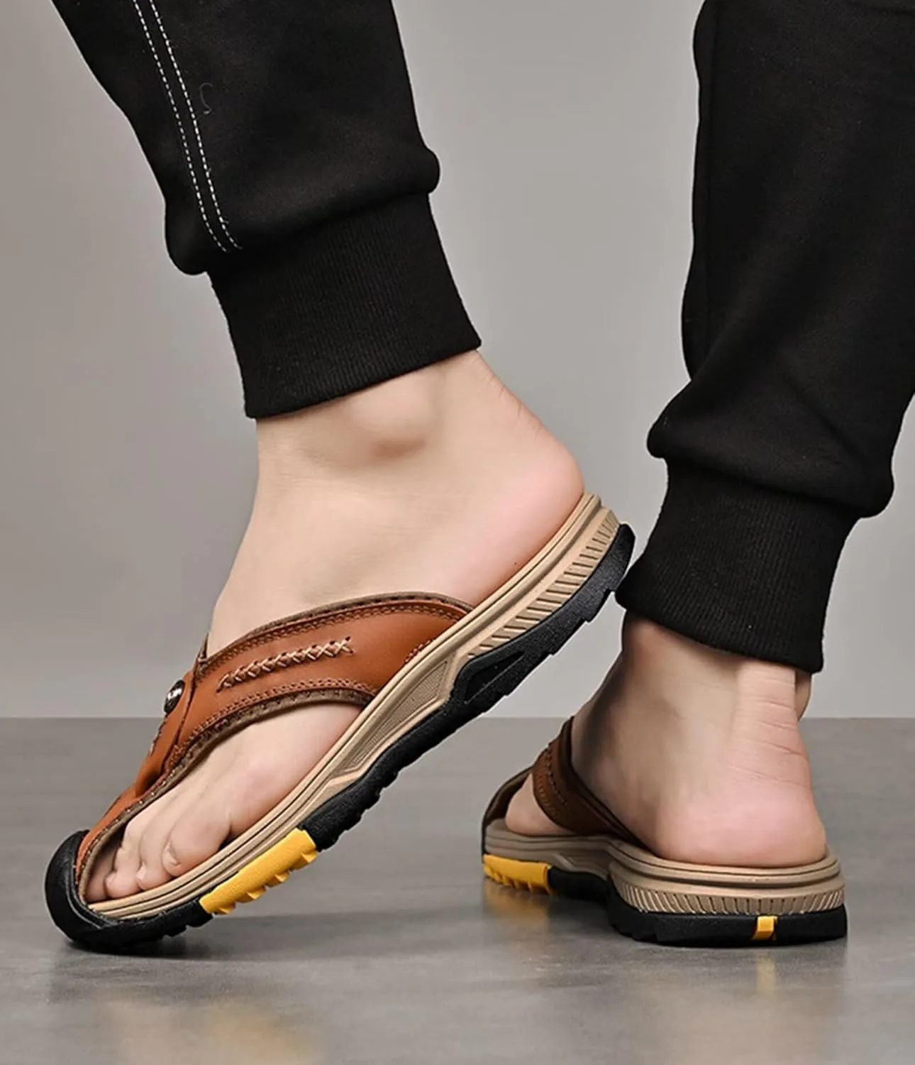 HNVAVQ Mens Closed Toe Flip Flops Leather Walking Sandals Sport Slippers Waterproof Beach Shoes