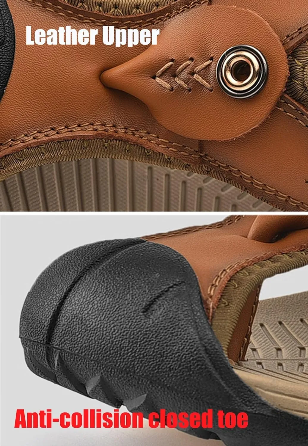 HNVAVQ Mens Closed Toe Flip Flops Leather Walking Sandals Sport Slippers Waterproof Beach Shoes