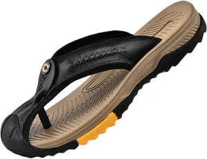 HNVAVQ Mens Closed Toe Flip Flops Leather Walking Sandals Sport Slippers Waterproof Beach Shoes