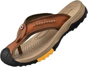 HNVAVQ Mens Closed Toe Flip Flops Leather Walking Sandals Sport Slippers Waterproof Beach Shoes