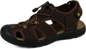 HNVAVQ Mens Outdoor Casual Sandals Leather Closed Toe Sandals Anti Slip Beach Sandals Waterproof Fishing Shoes