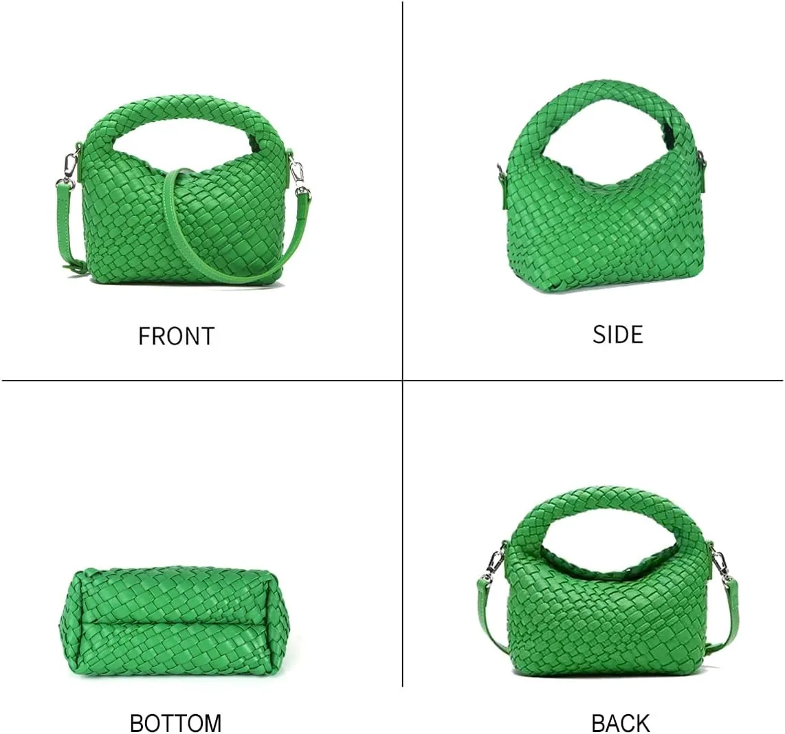 Hnycinj Hand Woven Crossbody Tote Bag for Women Small Handbag Vegan Leather Shoulderbag Lightweight Cute Purse Top Handle Bag