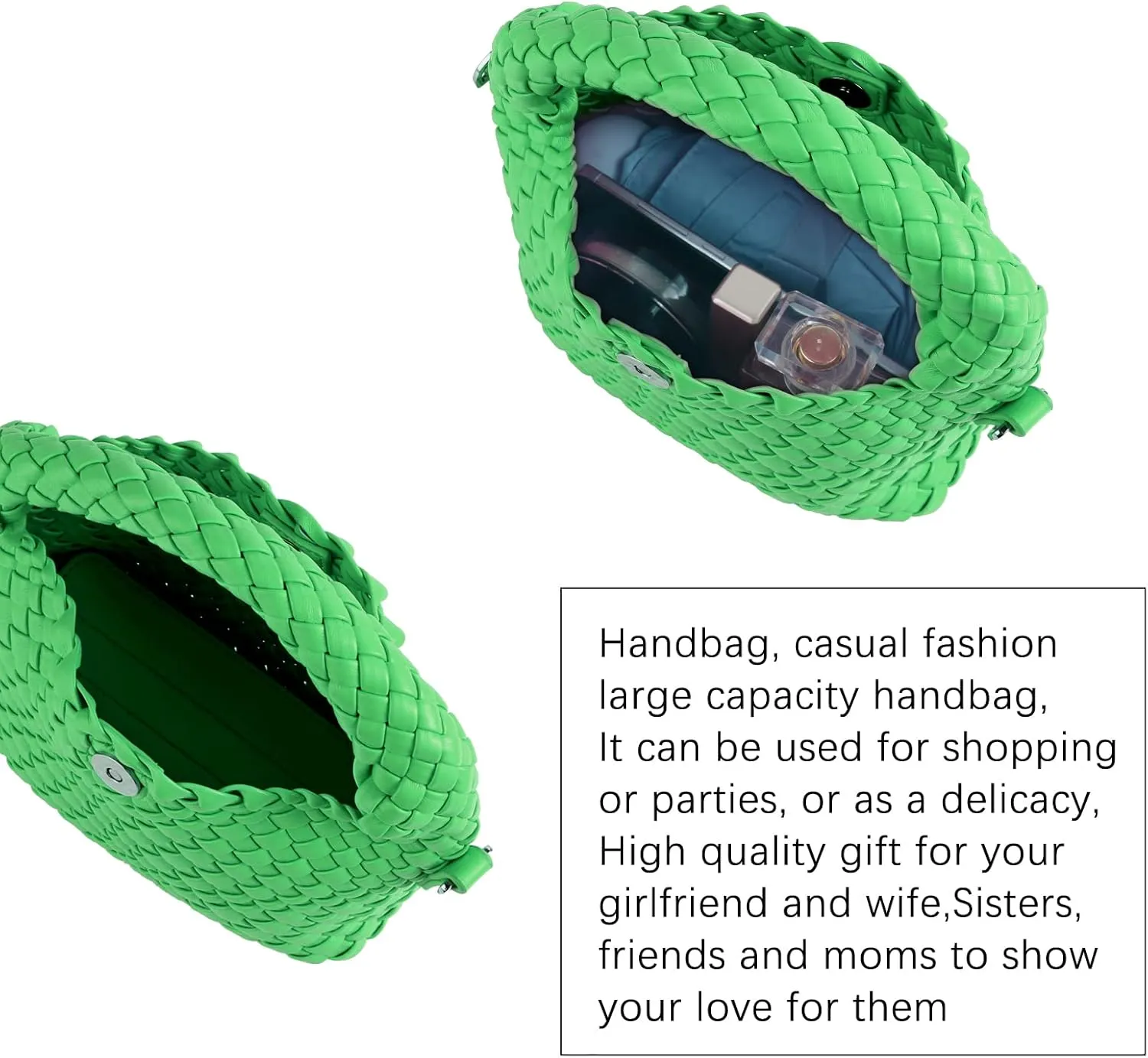 Hnycinj Hand Woven Crossbody Tote Bag for Women Small Handbag Vegan Leather Shoulderbag Lightweight Cute Purse Top Handle Bag