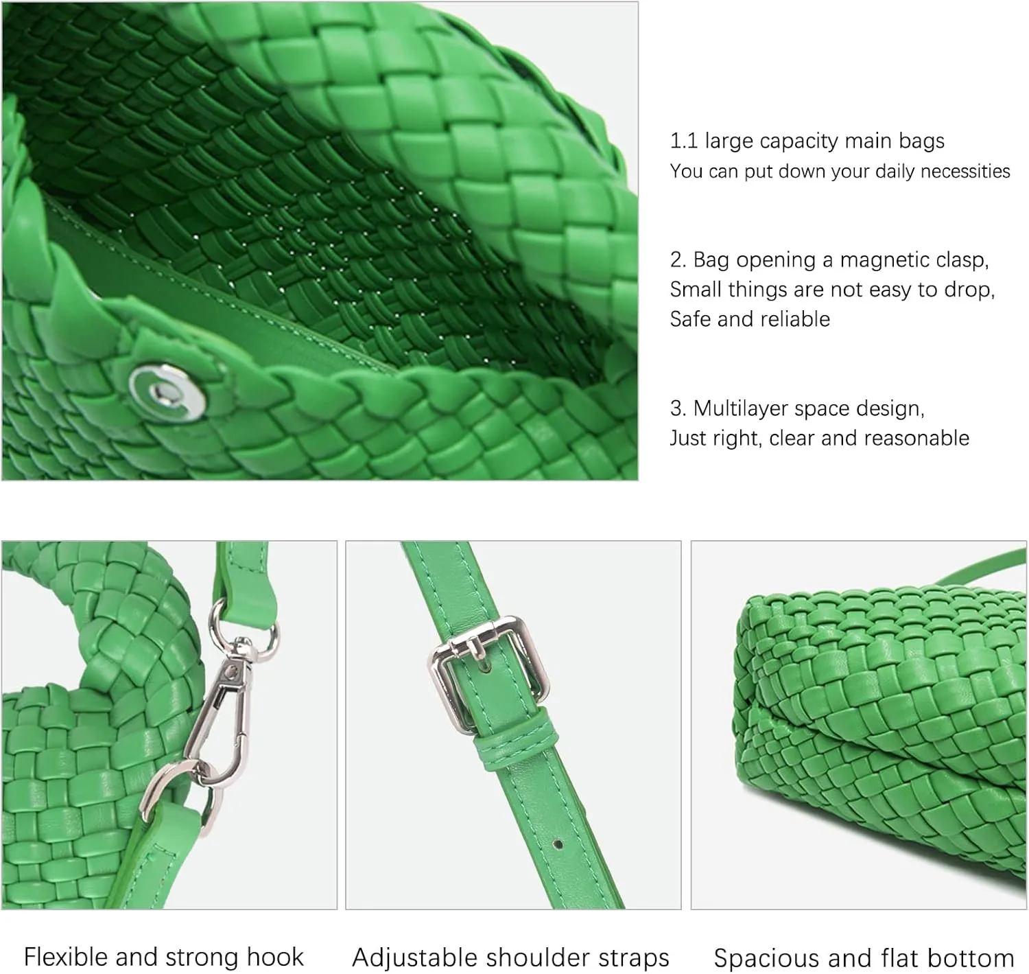 Hnycinj Hand Woven Crossbody Tote Bag for Women Small Handbag Vegan Leather Shoulderbag Lightweight Cute Purse Top Handle Bag