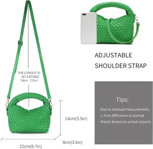 Hnycinj Hand Woven Crossbody Tote Bag for Women Small Handbag Vegan Leather Shoulderbag Lightweight Cute Purse Top Handle Bag