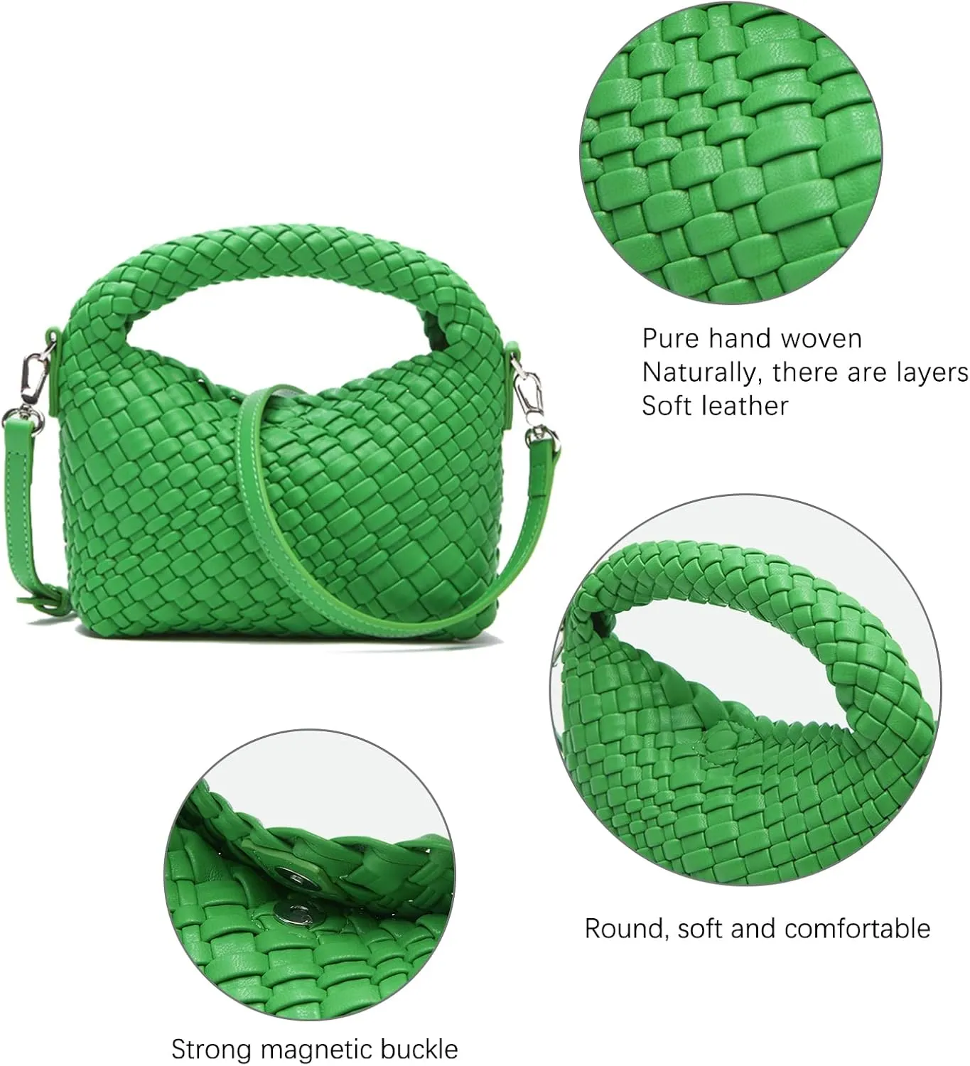 Hnycinj Hand Woven Crossbody Tote Bag for Women Small Handbag Vegan Leather Shoulderbag Lightweight Cute Purse Top Handle Bag