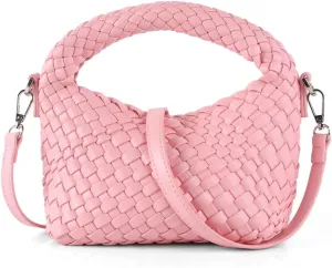 Hnycinj Hand Woven Crossbody Tote Bag for Women Small Handbag Vegan Leather Shoulderbag Lightweight Cute Purse Top Handle Bag