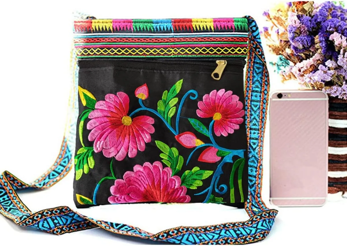 Hobo Crossbody Bag for women, Vintage Ethnic Tribal Embroidered Boho Hippie Tote Handbags Shoulder Purse