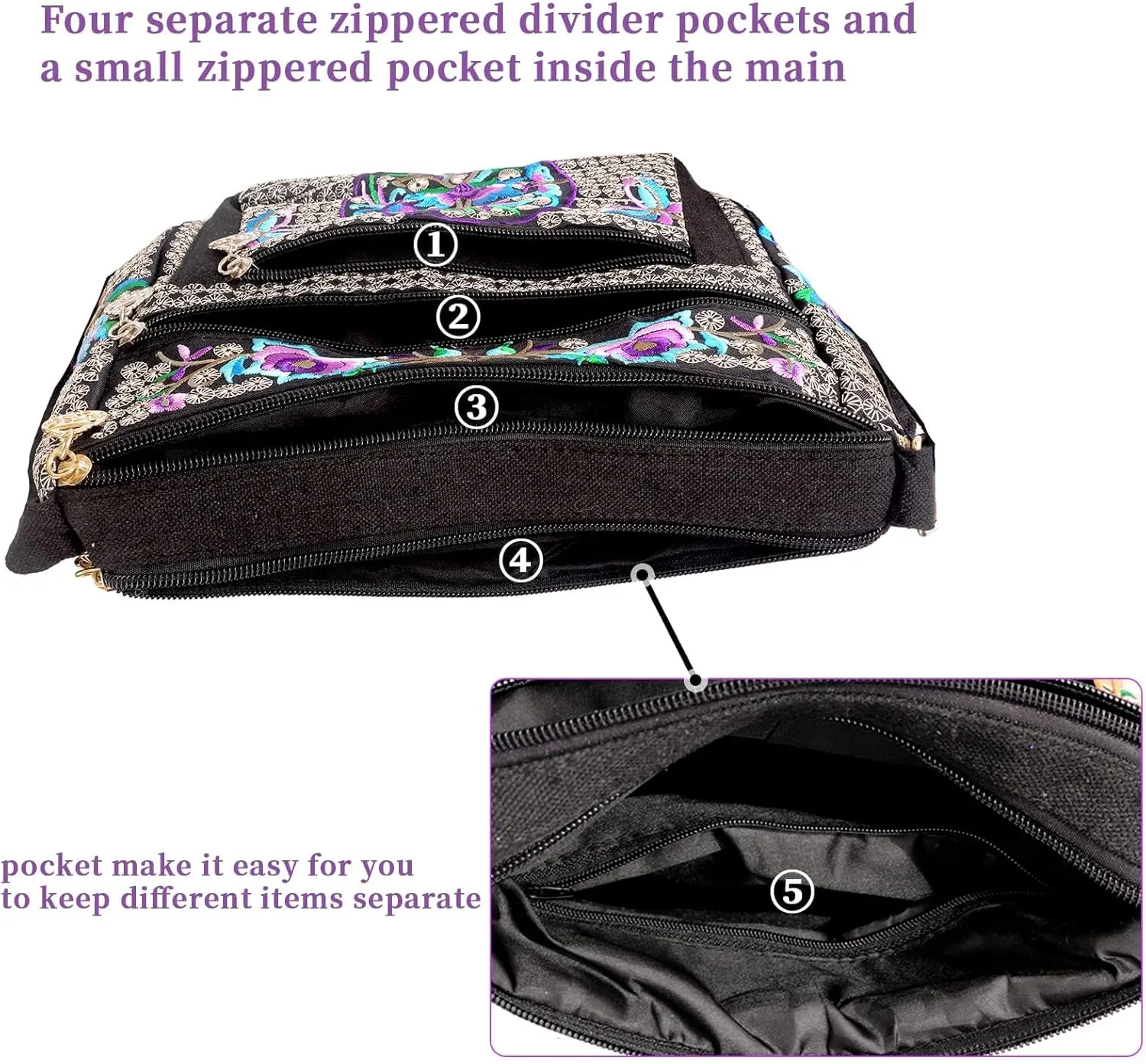 Hobo Crossbody Bag for women, Vintage Ethnic Tribal Embroidered Boho Hippie Tote Handbags Shoulder Purse