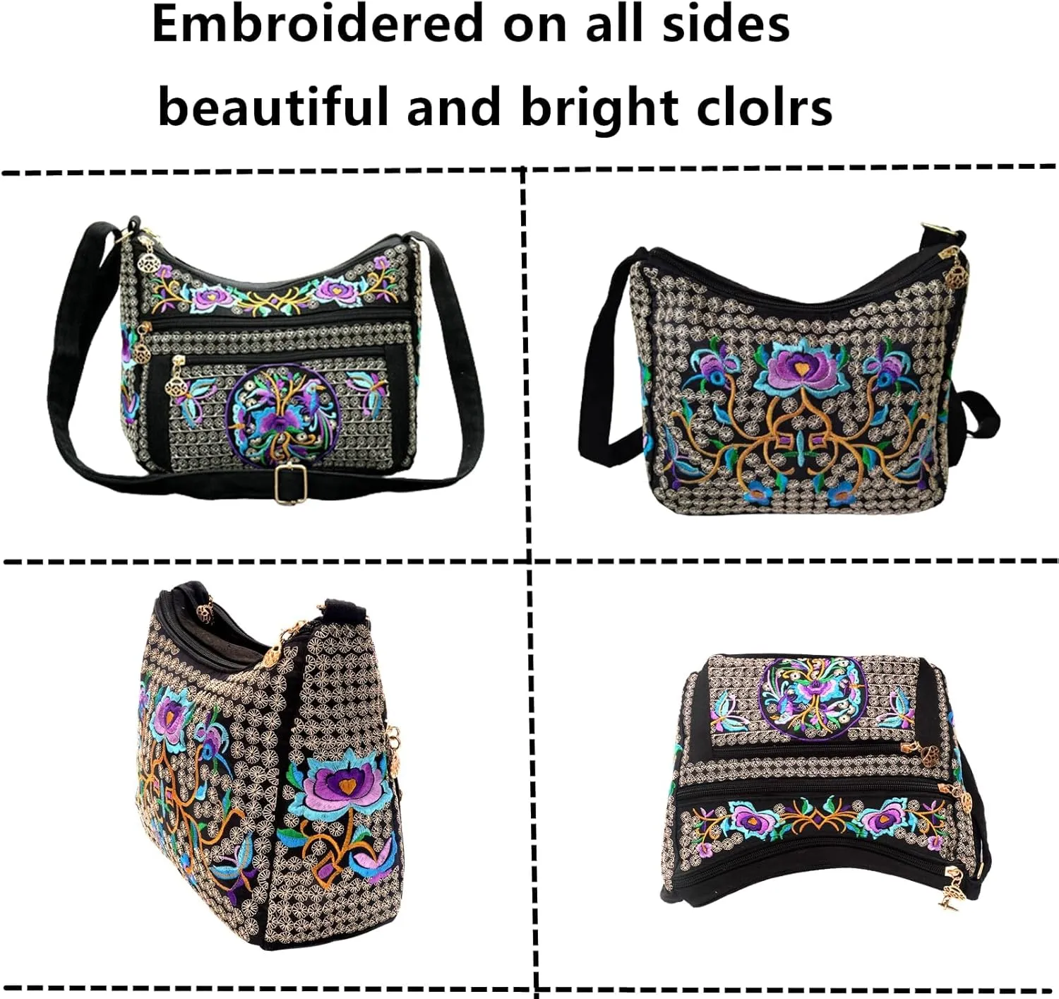 Hobo Crossbody Bag for women, Vintage Ethnic Tribal Embroidered Boho Hippie Tote Handbags Shoulder Purse