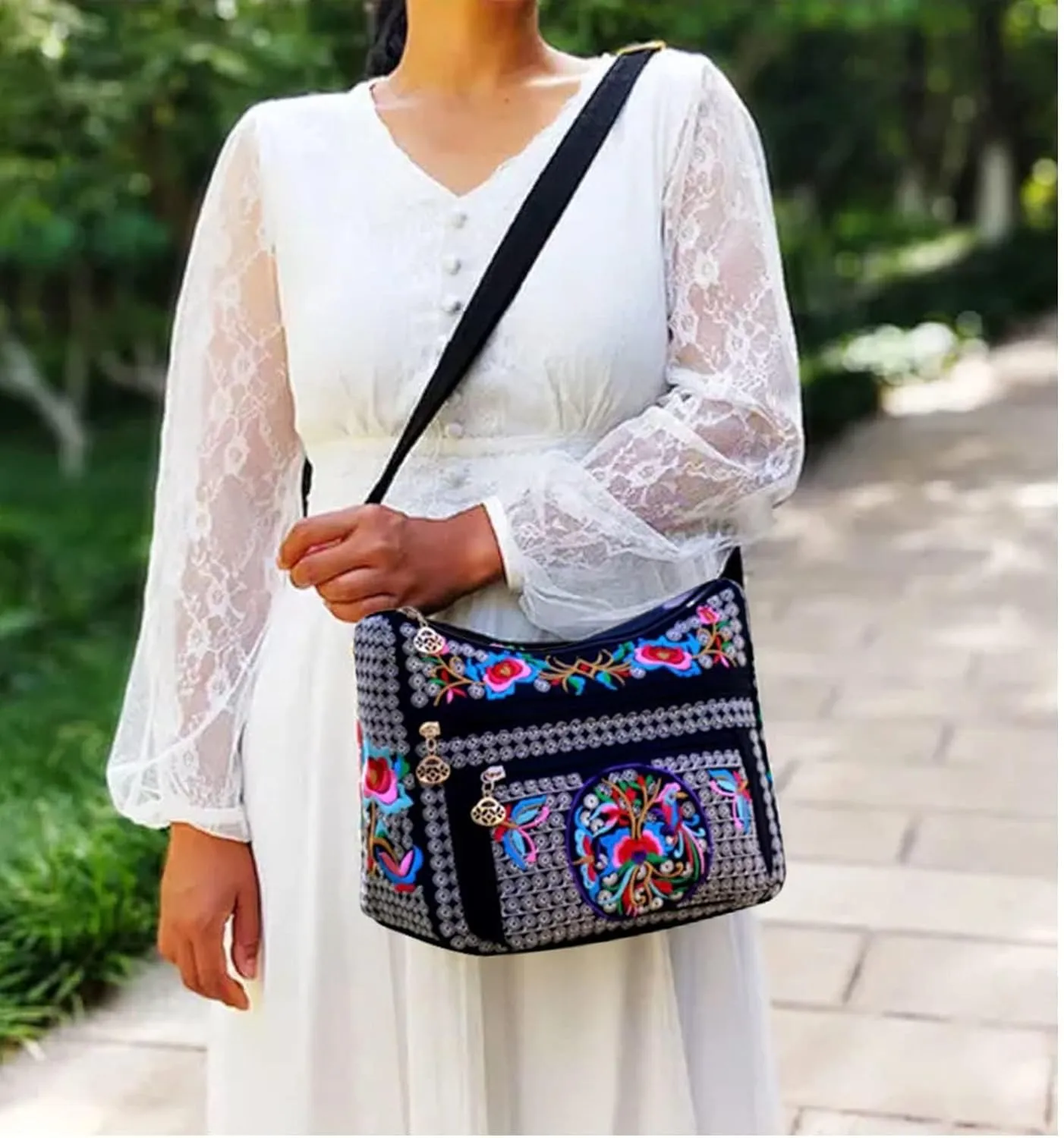 Hobo Crossbody Bag for women, Vintage Ethnic Tribal Embroidered Boho Hippie Tote Handbags Shoulder Purse
