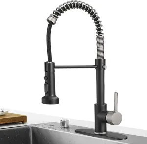 Hoimpro Matte Black&Brushed Nickel Spring Kitchen Faucet with Pull Down Sprayer, Rv Kitchen Sink Faucet with Pull Out Sprayer