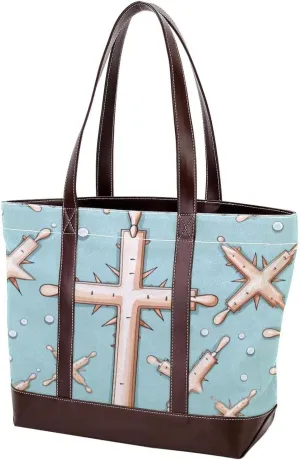 Holy Easter Cross-1057 Tote Bags Durable Leather Canvas Purses and Handbags for Women Top Handle Shoulder Satchel Hobo Bags