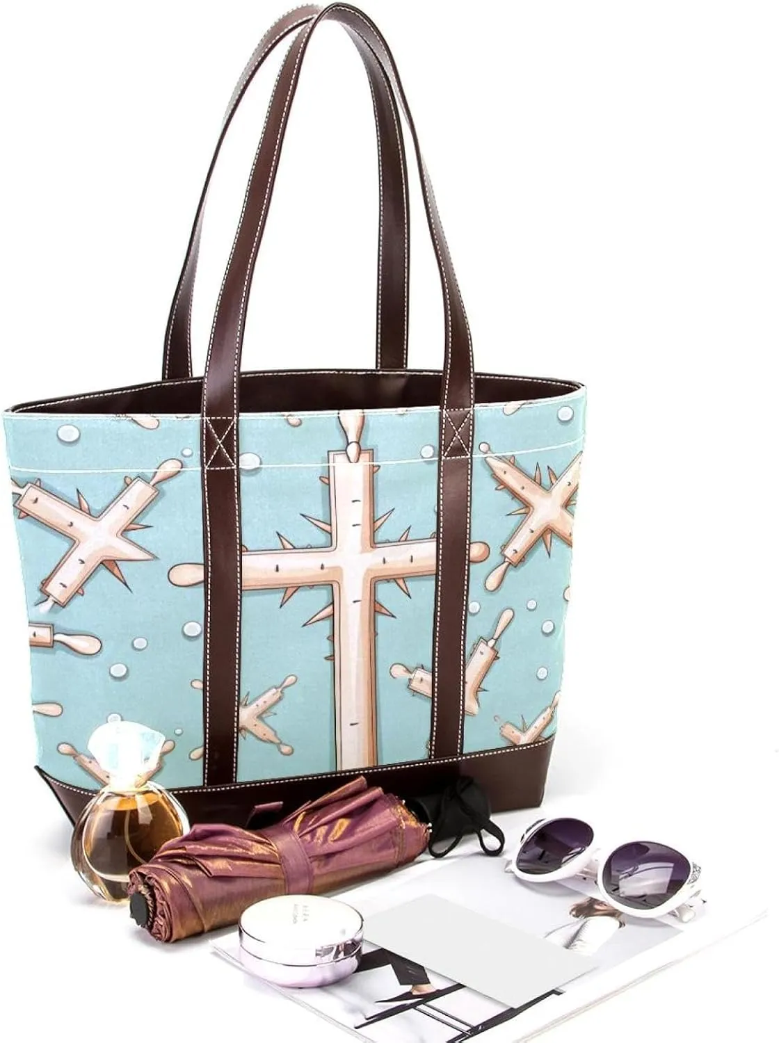 Holy Easter Cross-1057 Tote Bags Durable Leather Canvas Purses and Handbags for Women Top Handle Shoulder Satchel Hobo Bags