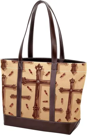 Holy Easter Cross-1090 Tote Bags Durable Leather Canvas Purses and Handbags for Women Top Handle Shoulder Satchel Hobo Bags