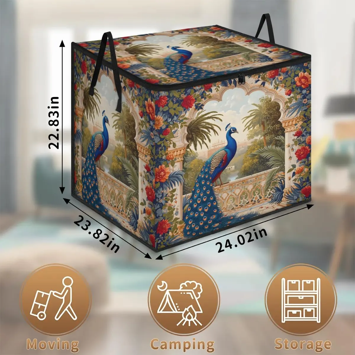 Honeybaby 214L Extra Large Comforter Storage Bag Noble Peacock Storage Totes with Lids Waterproof Closet Organizer Folding Blanket Storage Bags for Clothes Bedding Pillows
