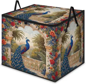 Honeybaby 214L Extra Large Comforter Storage Bag Noble Peacock Storage Totes with Lids Waterproof Closet Organizer Folding Blanket Storage Bags for Clothes Bedding Pillows