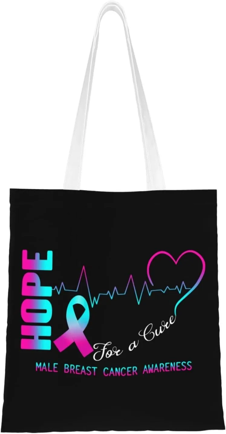 Hope For A Cure Male Breast Cancer Awareness Tote Bag for Women Canvas Shopping Bags Reusable Large Capacity Casual Shoulder Handbags Grocery Bags DIY Gift Bags