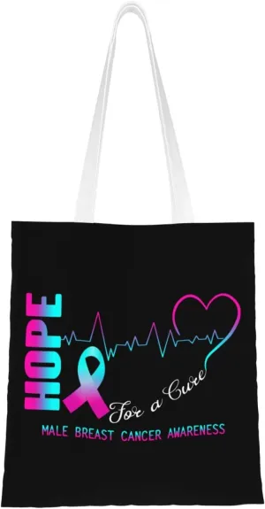 Hope For A Cure Male Breast Cancer Awareness Tote Bag for Women Canvas Shopping Bags Reusable Large Capacity Casual Shoulder Handbags Grocery Bags DIY Gift Bags