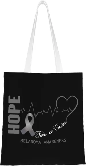 Hope For A Cure Melanoma Awareness Tote Bag for Women Canvas Shopping Bags Reusable Large Capacity Casual Shoulder Handbags Grocery Bags DIY Gift Bags