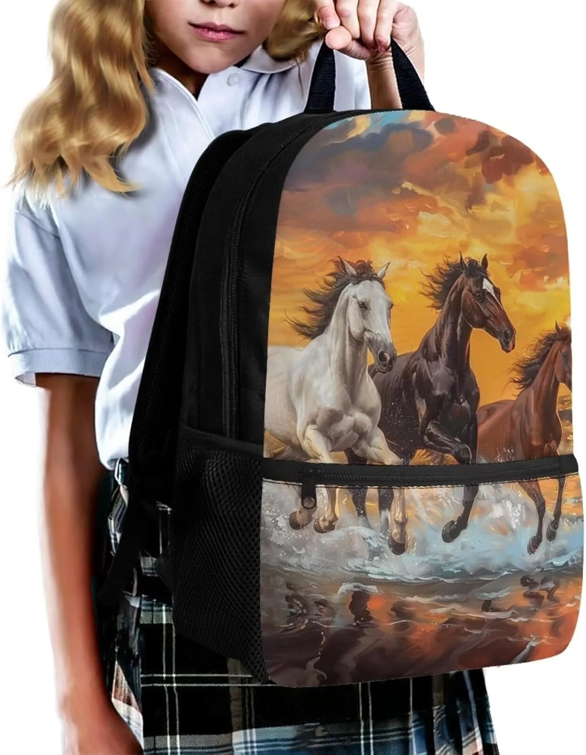 Horse Backpack for Girls 10-12 Elementary School Student Bag School Bag with Water Bottle Pocket Kids Book Bags for Boys 9-12 Back to School Animal School Bags for Middle School