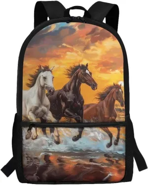 Horse Backpack for Girls 10-12 Elementary School Student Bag School Bag with Water Bottle Pocket Kids Book Bags for Boys 9-12 Back to School Animal School Bags for Middle School
