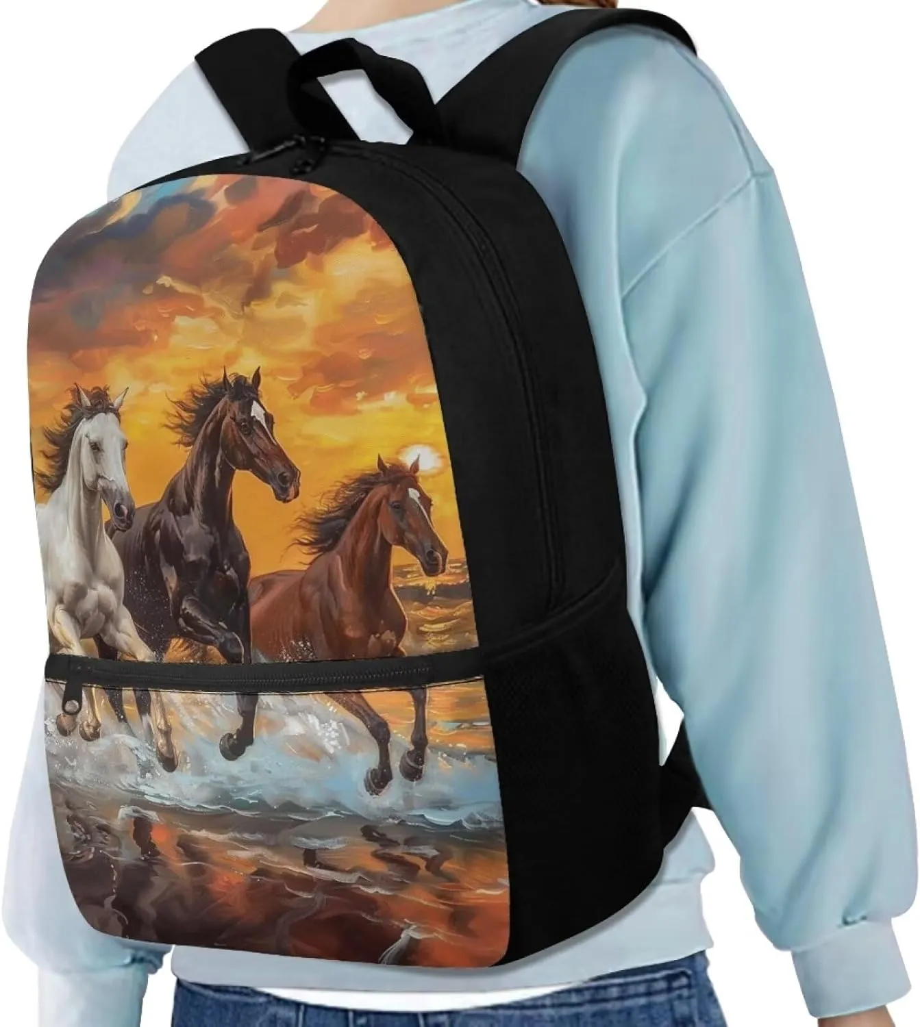 Horse Backpack for Girls 10-12 Elementary School Student Bag School Bag with Water Bottle Pocket Kids Book Bags for Boys 9-12 Back to School Animal School Bags for Middle School