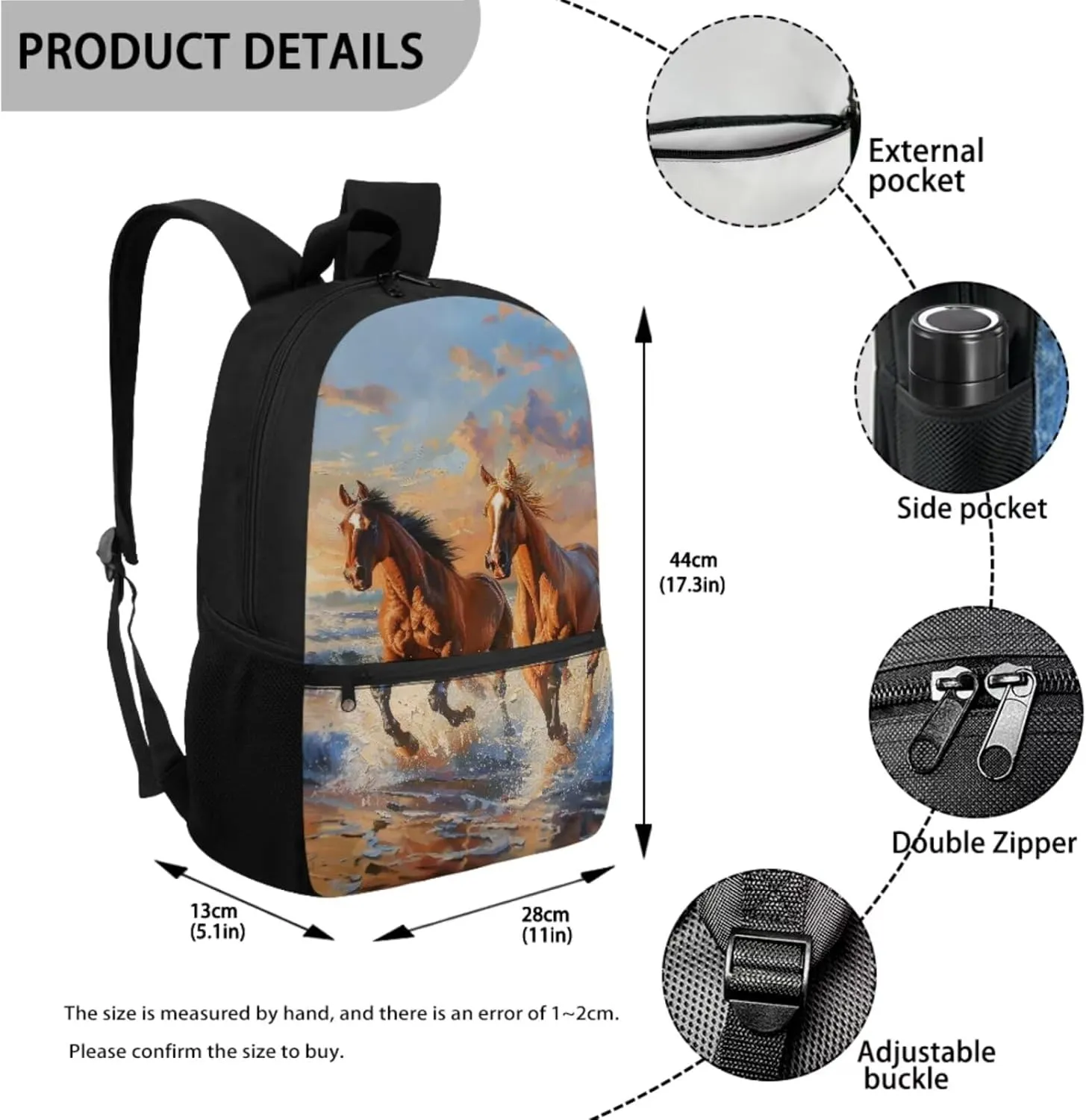 Horse School Bag for Girls 8 10 Year Old with Lunch Box Middle School Backpacks Lunch Bag Pencil Case for Kids 5th Grade Bookbags and Lunchbox Large Capacity School Bags Lunchbag
