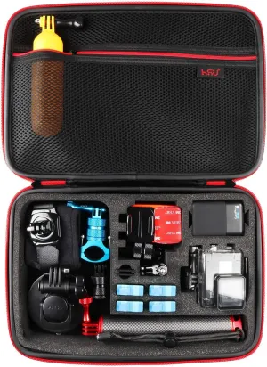 HSU Carrying Case for GoPro Hero 13, 12, 11, 10, 9, 8, 7, 6, 5 Black, AKASO Campark and Accessories, GoPro Travel Case with Fully Customizable Interior, Action Camera Storage Bag（Large）