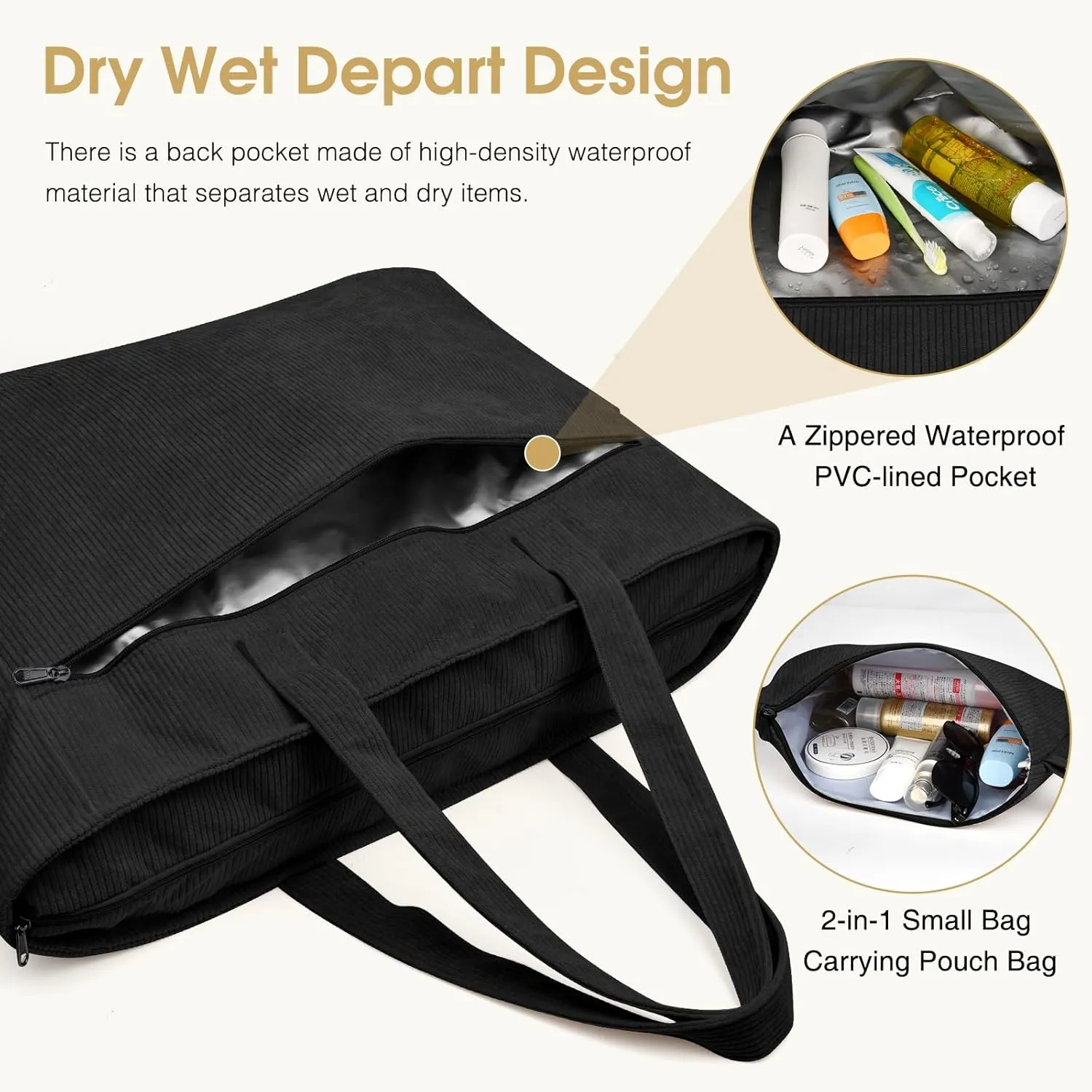 HUANLANG Extra Large Beach Bag Waterproof Beach Totes Bags for Women Men,Pool Bag with Zipper Wet Pocket