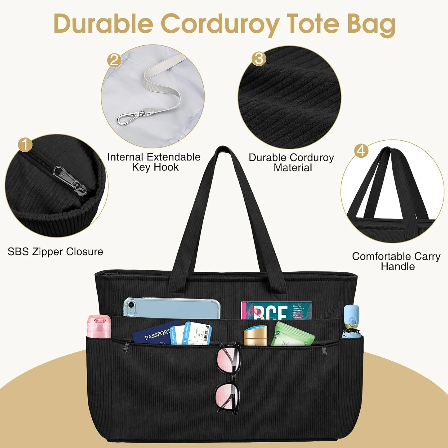 HUANLANG Extra Large Beach Bag Waterproof Beach Totes Bags for Women Men,Pool Bag with Zipper Wet Pocket