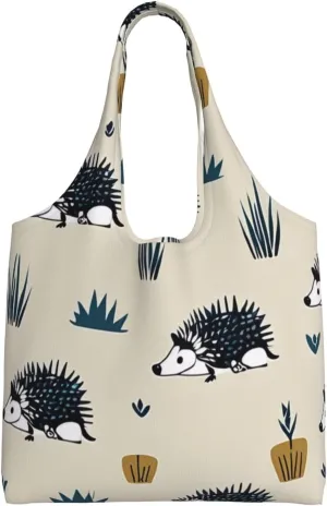 Humble Hedgehog Print Canvas Tote Bag for Women, Large Capacity Casual Shoulder Handbags for Work Travel Shopping