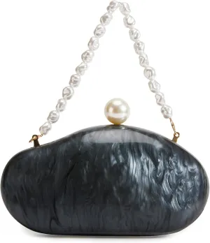 Huralona Acrylic Evening Clutch Purses for Women Shell Handbag Chic Clutch Bag With Baroque Irregular Pearl Chain Strap
