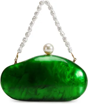Huralona Acrylic Evening Clutch Purses for Women Shell Handbag Chic Clutch Bag With Baroque Irregular Pearl Chain Strap